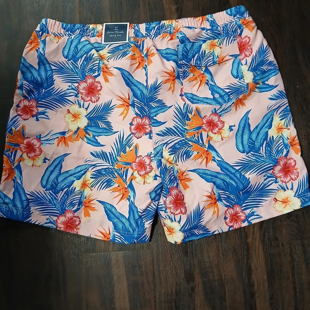 Club Room‎ Pink and Blue Swim Trunks Vibrant Floral Design